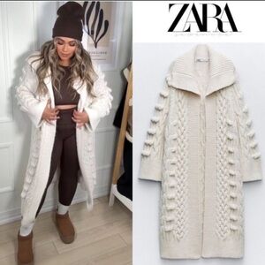 Zara Ecru Cable Knit Long Cardigan / coat